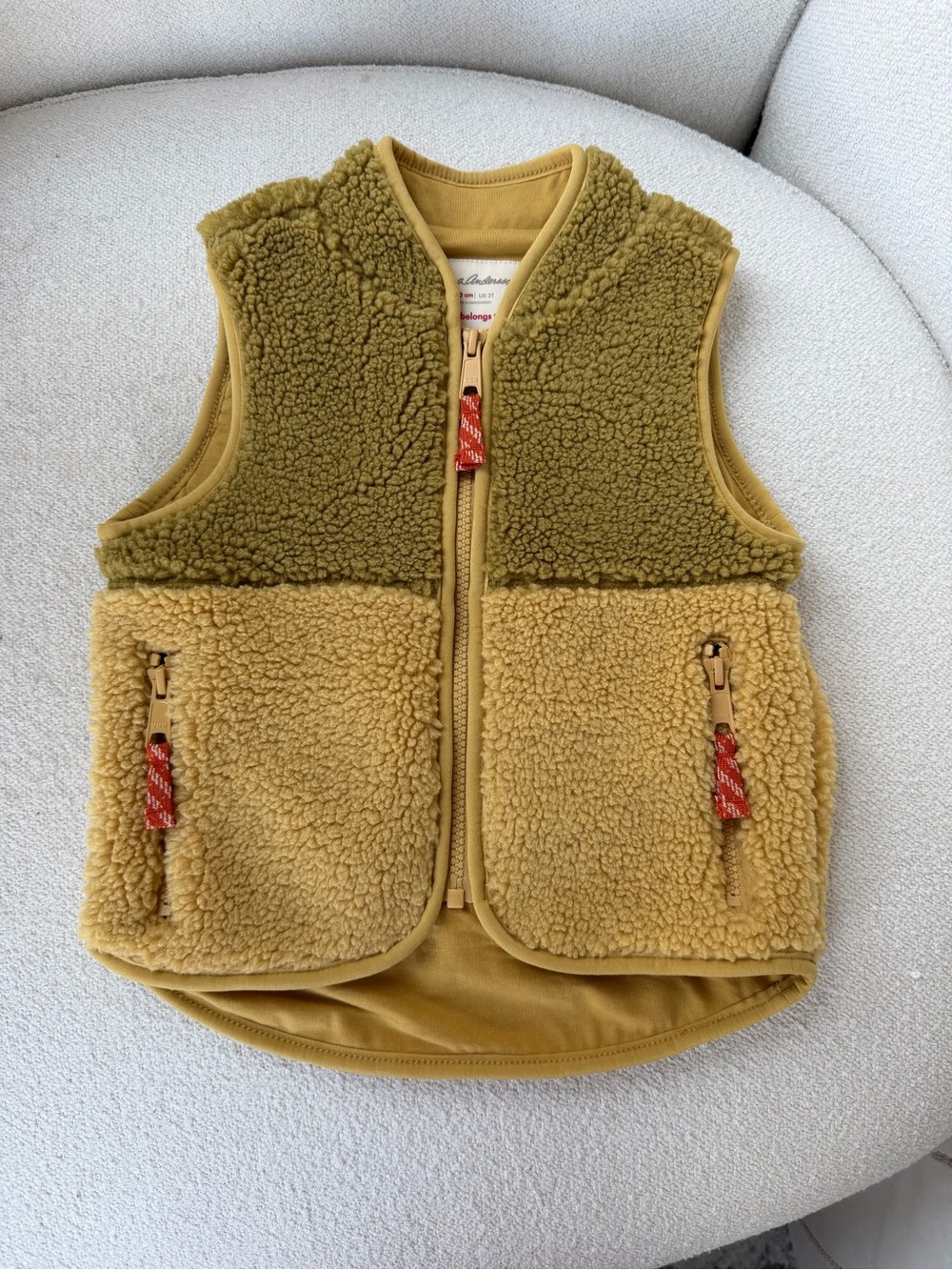 NWOT Hanna Andersson Kids Faux Sherpa Vest in Mustard Yellow, Size 3T